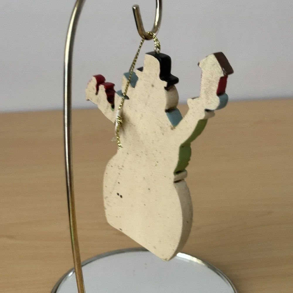 Snowman Cardinal Silent Night Song Lyrics Christmas Ornament Script‎ Folk Art